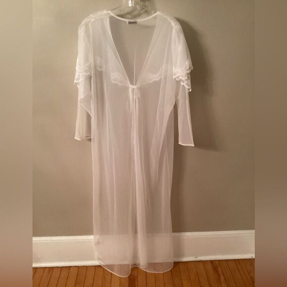 GILEAD VINTAGE MADE IN USA MED WHITE SHEER MESH PEIGNOIR ROBE NEGLIGEE LINGERIE - Picture 5 of 9